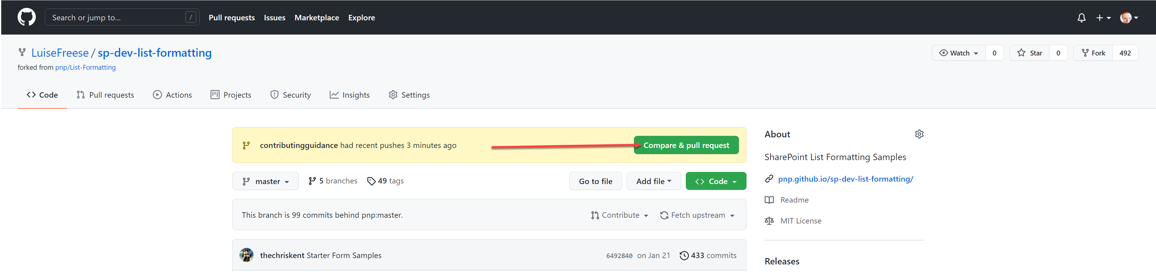 compare and pull request