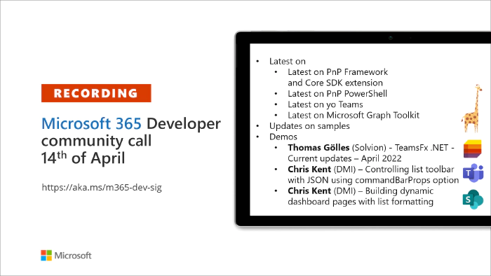 Microsoft 365 Developer Community Call recording – 14th of April, 2022