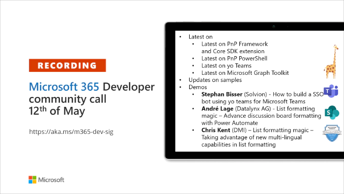 Microsoft 365 & Power Platform Development Community call - 12th of May, 2022