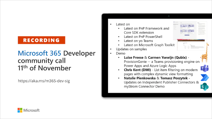 Microsoft 365 Developer Community Call recording -- 11th of November, 2021