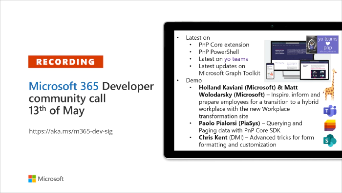 Microsoft 365 Developer Community Call recording -- 13th of May, 2021