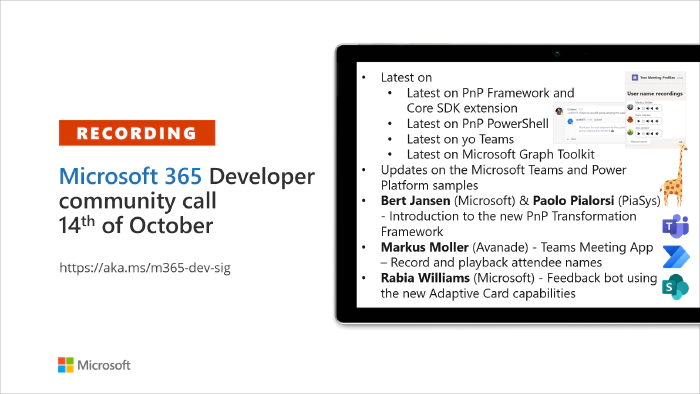 Microsoft 365 Developer Community Call recording -- 14th of October, 2021