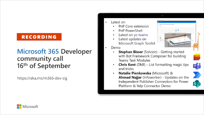 Microsoft 365 Developer Community Call recording -- 16th of September, 2021