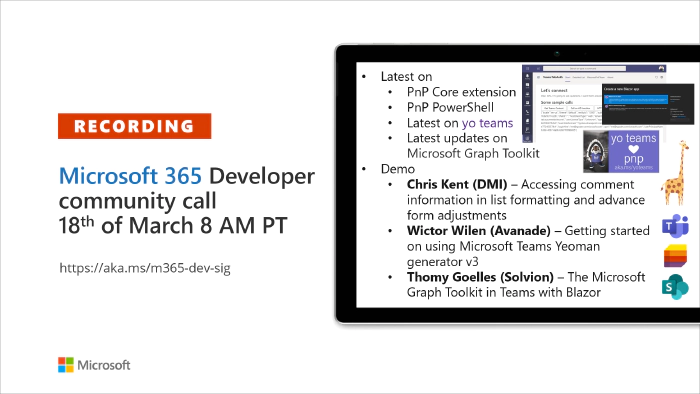 Microsoft 365 Developer Community Call recording -- 18th of March, 2021