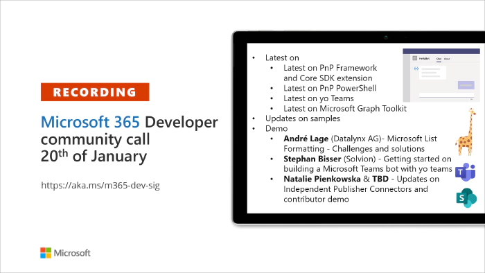 Microsoft 365 Developer Community Call recording -- 20th of January, 2021