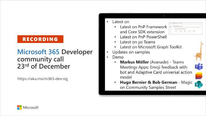 Microsoft 365 Developer Community Call recording -- 23rd of December, 2021