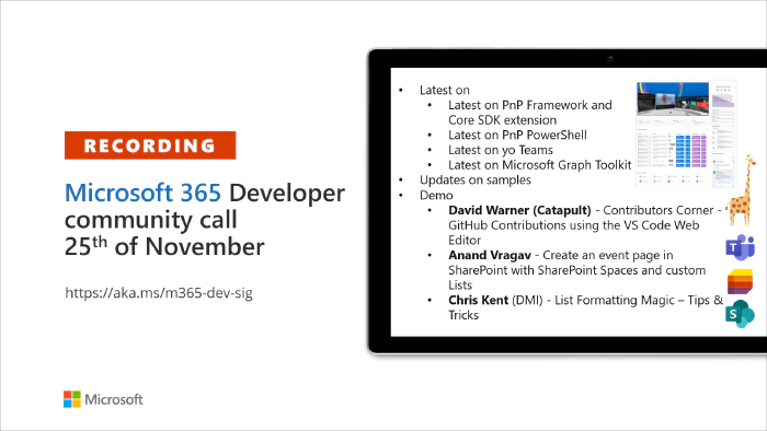 Microsoft 365 Developer Community Call recording -- 25th of November, 2021