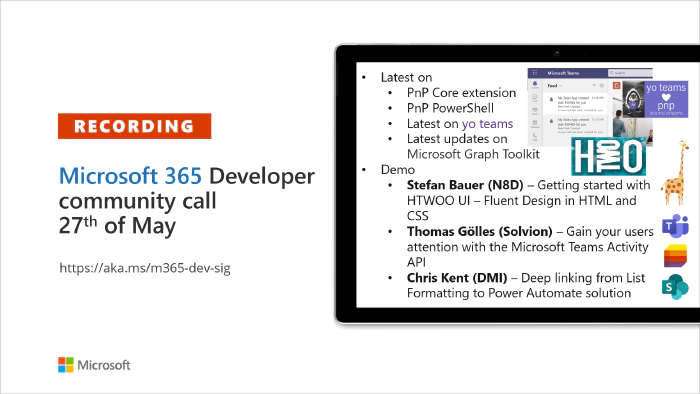 Microsoft 365 Developer Community Call recording -- 27th of May, 2021