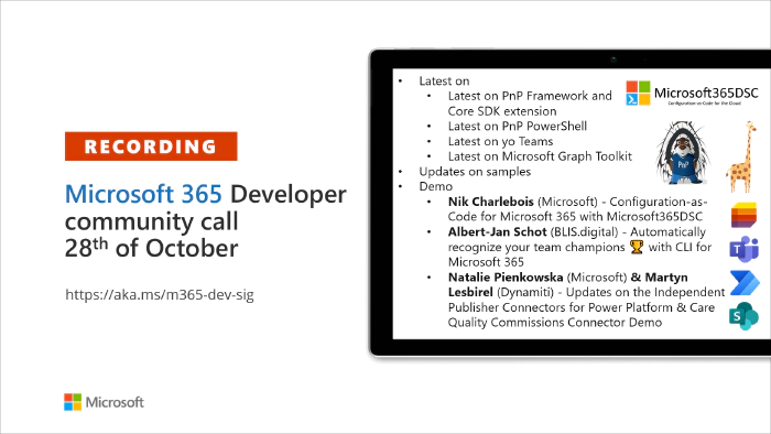 Microsoft 365 Developer Community Call recording -- 28th of October, 2021