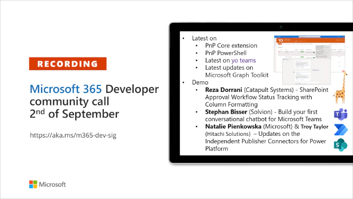 Microsoft 365 Developer Community Call recording -- 2nd of September, 2021