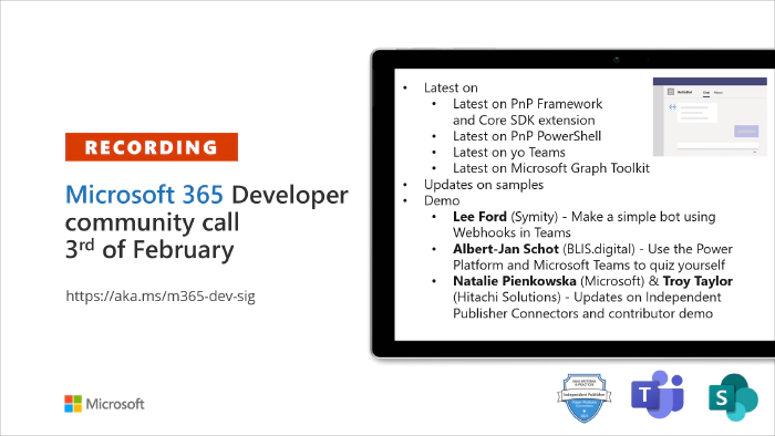 Microsoft 365 Developer Community Call recording – 3rd of February, 2022