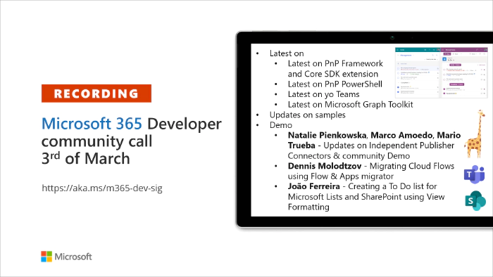 Microsoft 365 Developer Community Call recording – 3rd of March, 2022
