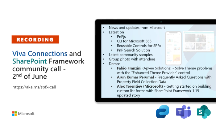 Viva Connections & SharePoint Framework Community Call – 2nd of June, 2022