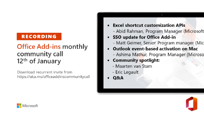 Office Add-ins community call - January 12, 2022