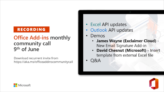 Office Add-ins community call -- June 2021