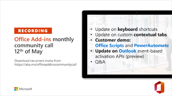 Office Add-ins community call -- May 2021