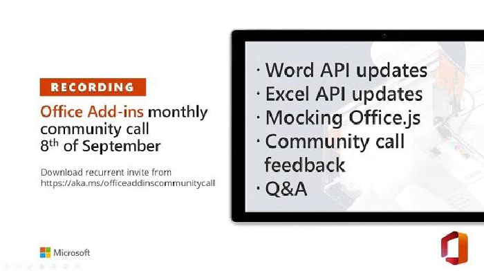 Office Add-ins community call -- September 8, 2021