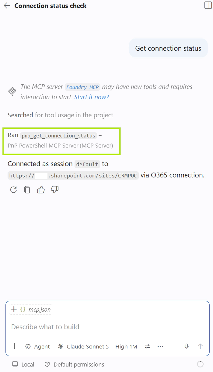 PnP PowerShell MCP tools - Get connection status