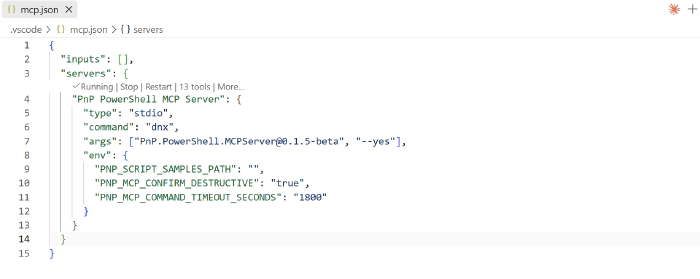 Registering the server in VS Code mcp.json