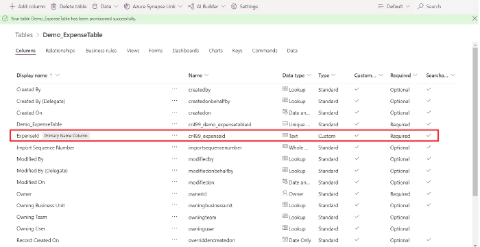 thumbnail image 3 of blog post titled Create Dataverse Expense Details Table and build simple Power App using that table. 