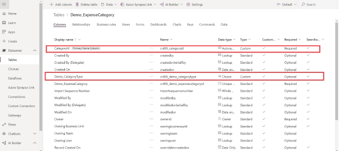 thumbnail image 9 of blog post titled Create Dataverse Expense Details Table and build simple Power App using that table. 