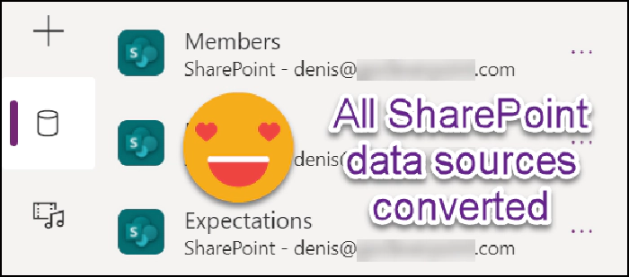All SharePoint data sources converted with a smiley