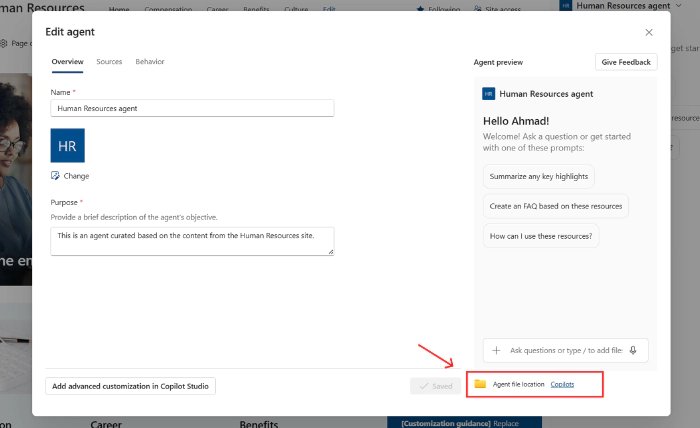 Picture showing where to find the location of the SharePoint agent