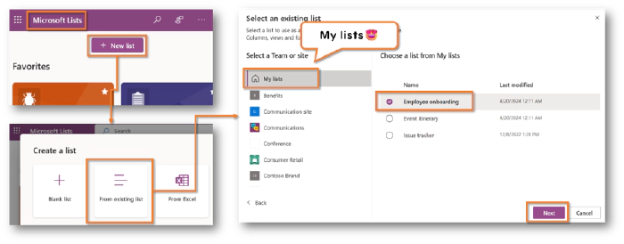 Create a list from Microsoft Lists