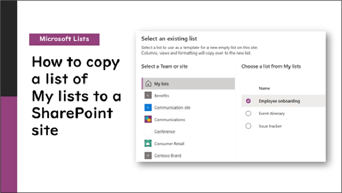 Microsoft Lists: How to copy a list of My lists to a SharePoint site