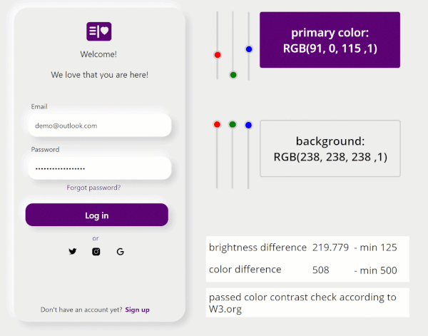 walthrough a color contrast ratio checker built in Power Apps