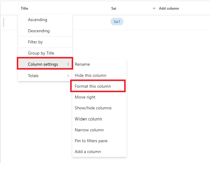 steps to Format this column Step1