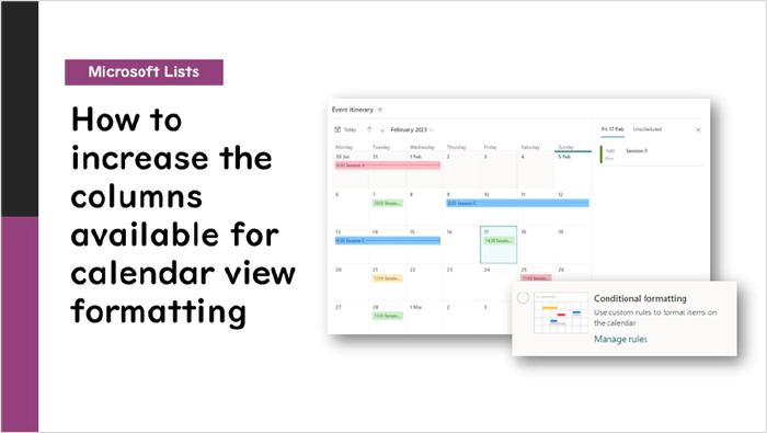 Microsoft Lists: How to increase the columns available for calendar view formatting