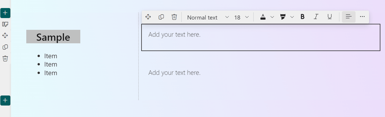Using markdown syntax, demonstrate how to set a bulleted list in a Text Web Part