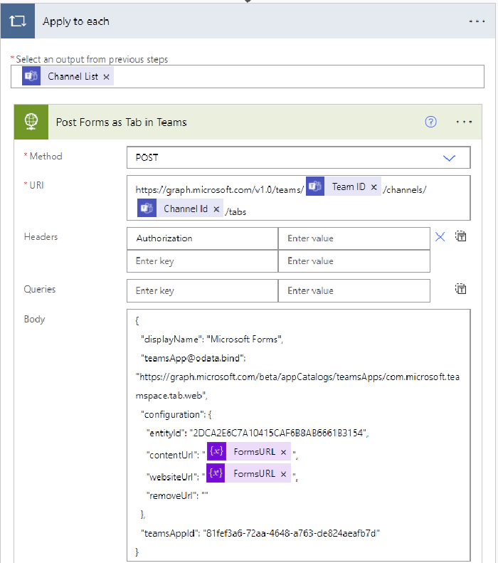 thumbnail image 10 of blog post titled Microsoft Forms as a Tab in Teams using graph API in Power Automate 