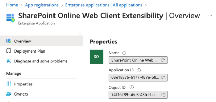 Microsoft Entra ID App - SharePoint Online Web Client Extensibility app