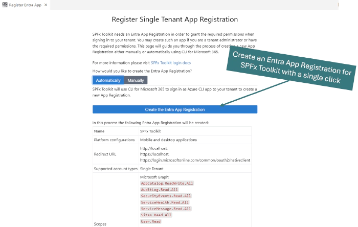 sign in entra app reg form