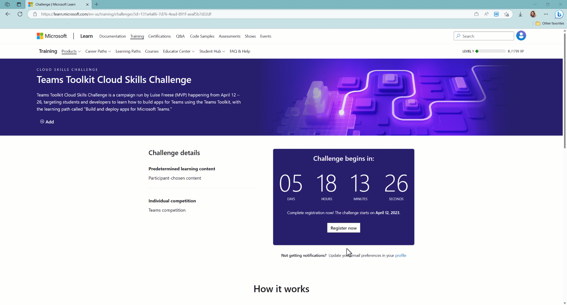  a GIF to show how to correctly register for the cloud skills challenge