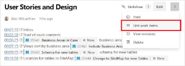 Wiki menu item for linking work items