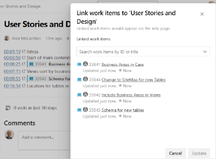 Linked work items showing from the Wiki menu