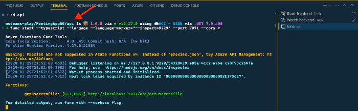 Manually starting the Azure Functions Core Tools under the zsh shell