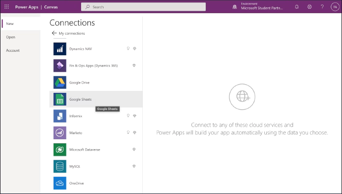 PowerApps Connection screen