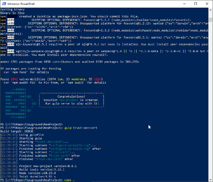 gulp trust-dev-cert