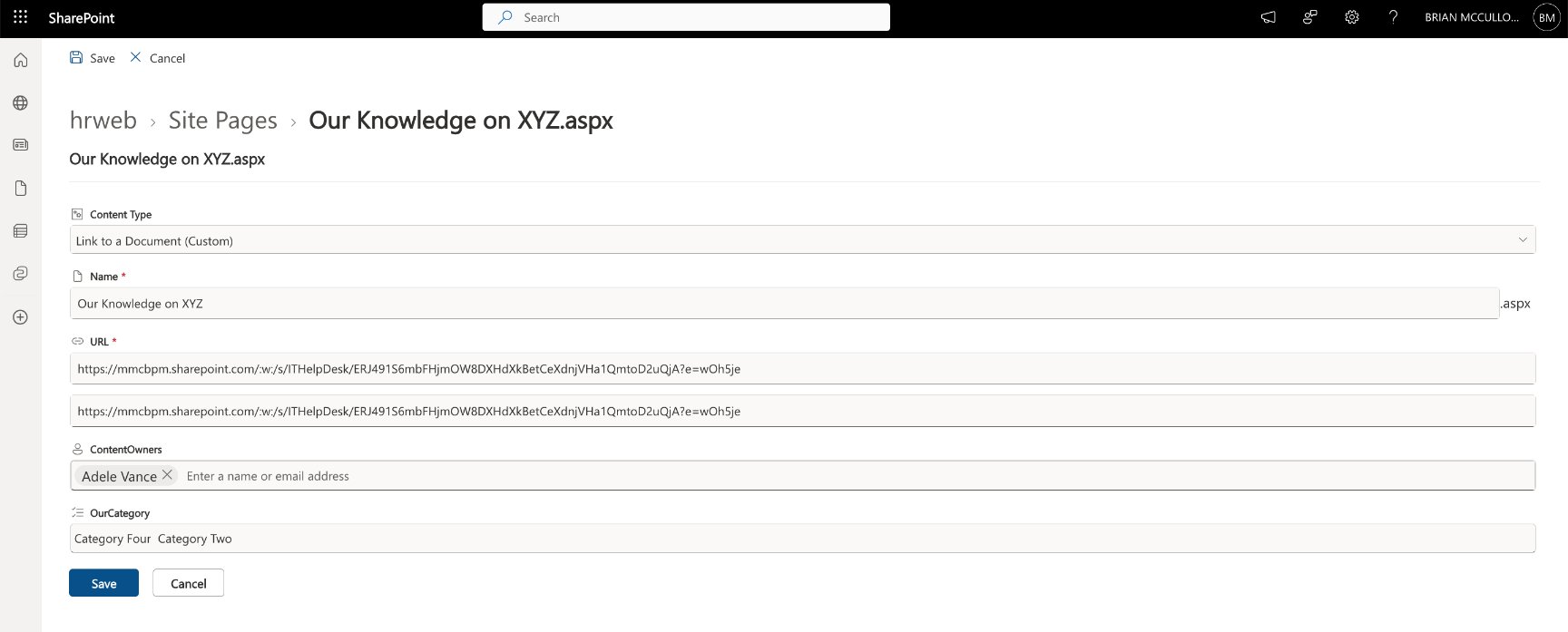 New Form for Link to a Document with custom properties