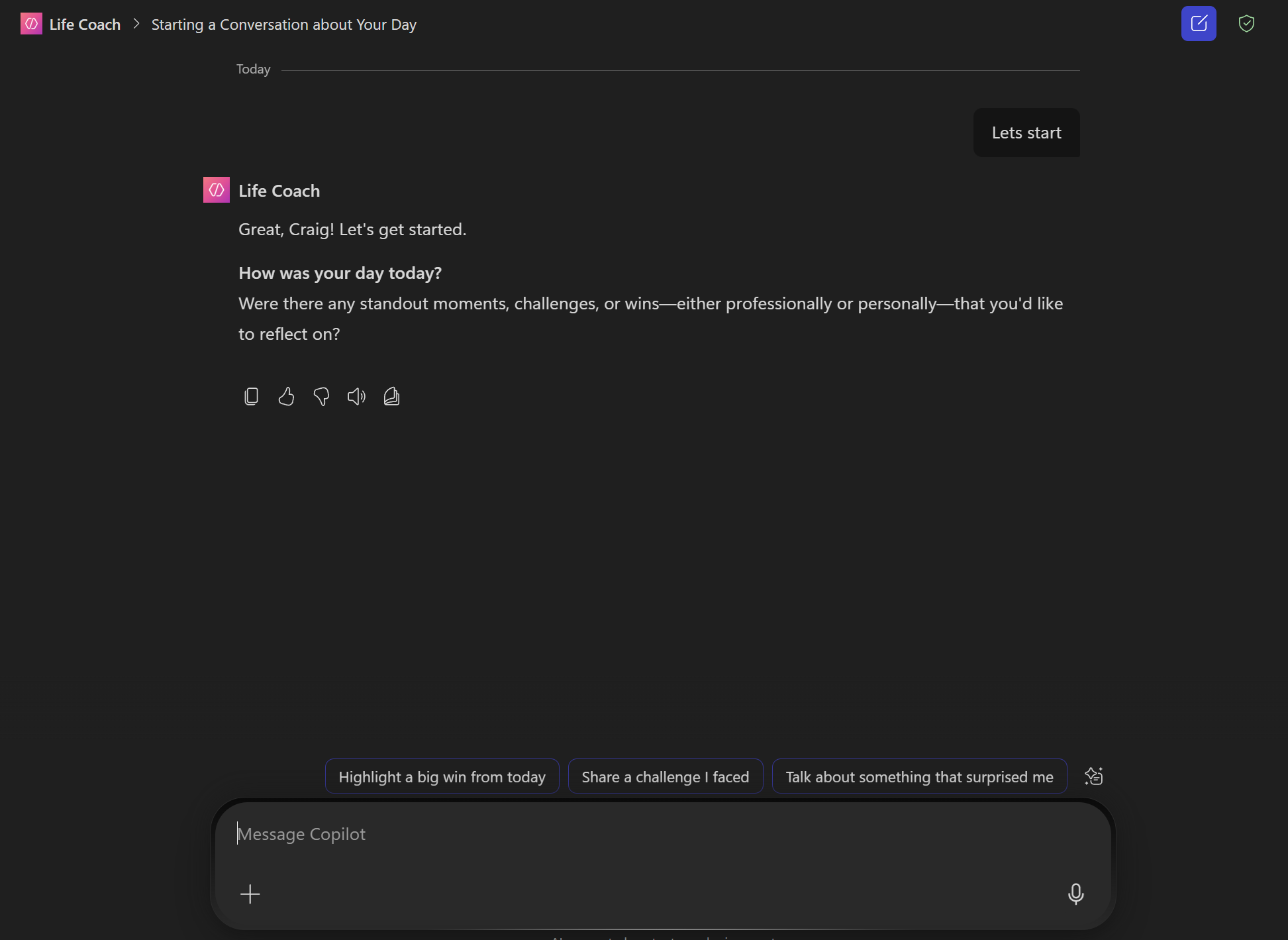 Demo of prompt starting the conversation