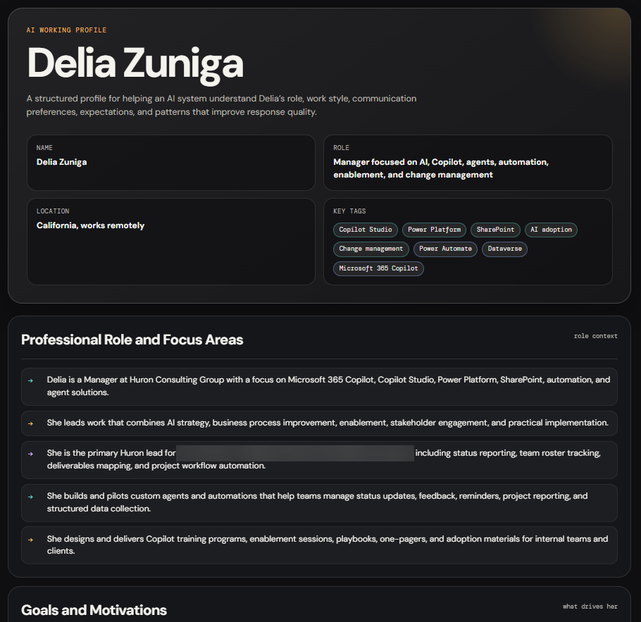 AI Profile HTML output