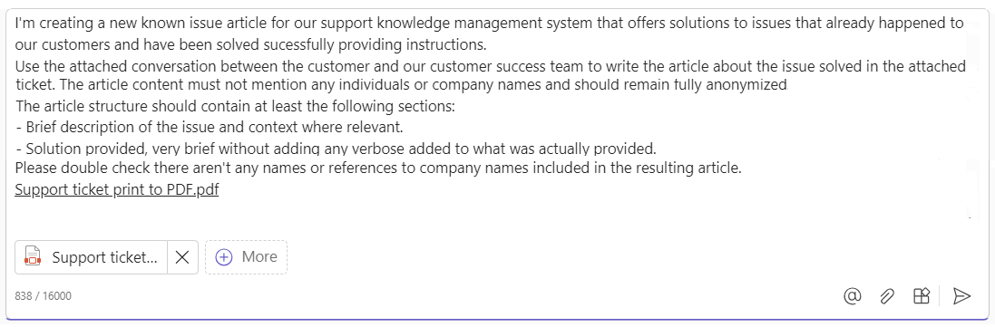 Generate a known issues article from a closed support ticket