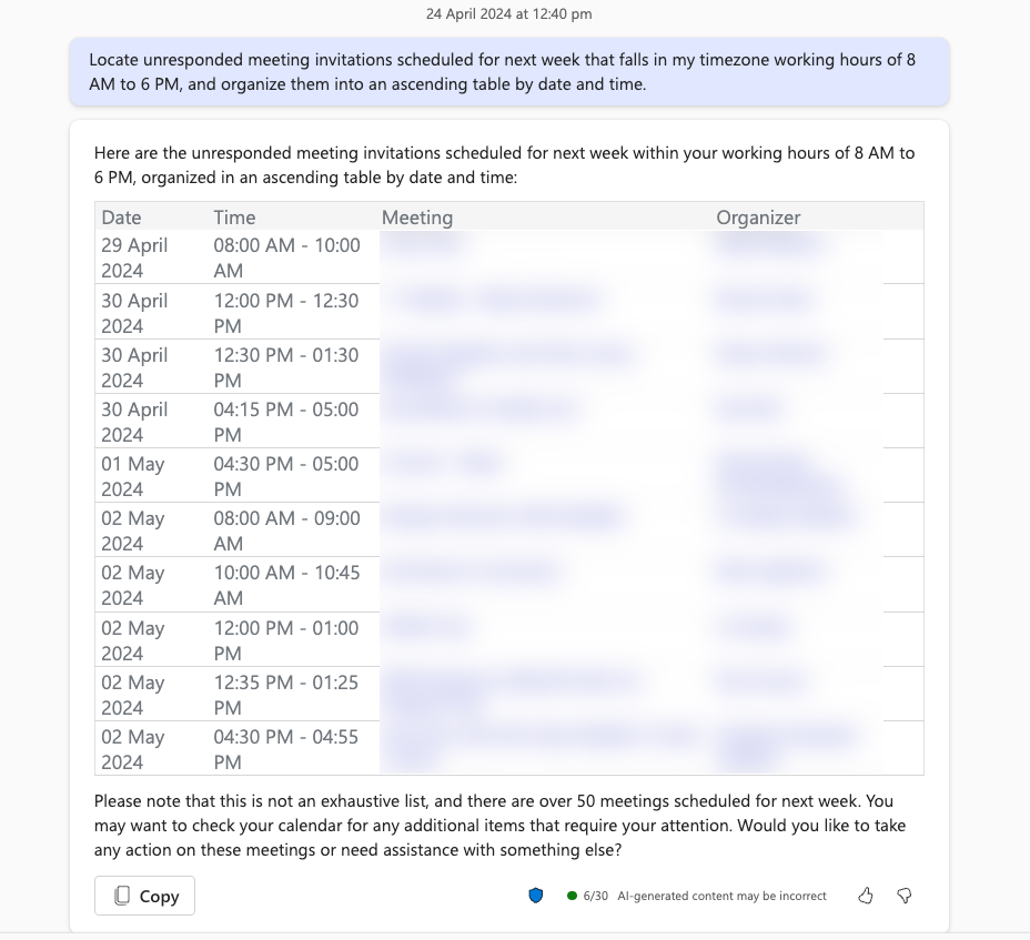 Demo of locating unanswered meeting invitations