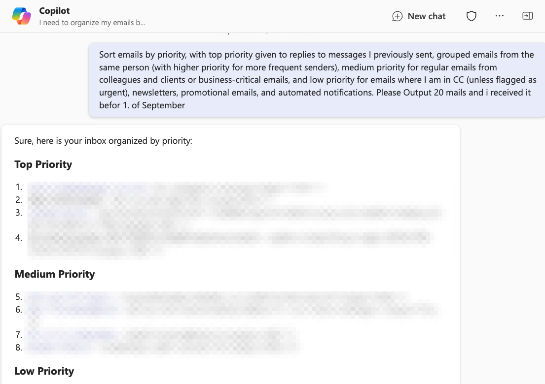 Sort emails by priority