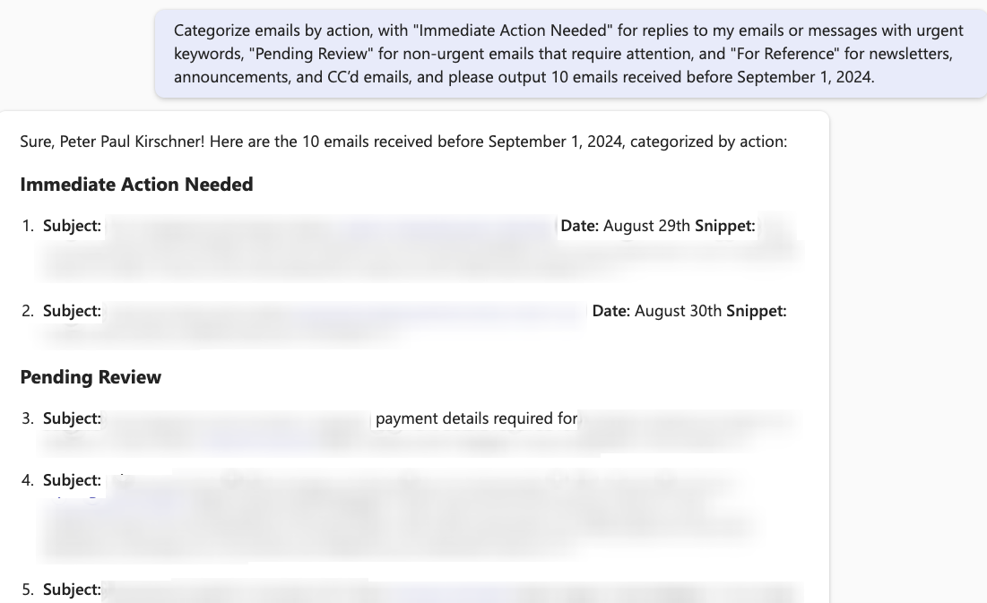 Categorize emails by action