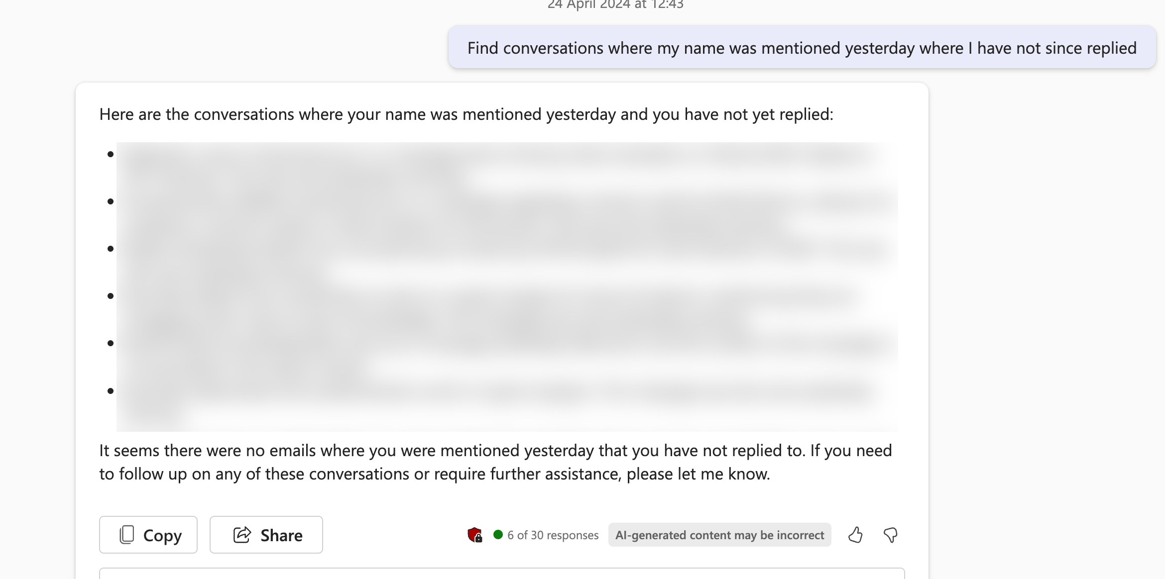 Demo of locating my name mentioned in meetings
